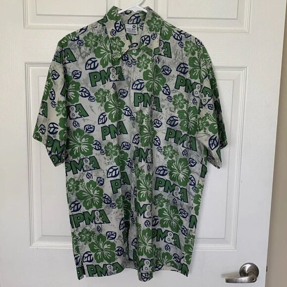 Wet Dog PM&A Men’s Large Camp Shirt Hawaiian Floral Green Blue Gray - Picture 1 of 12